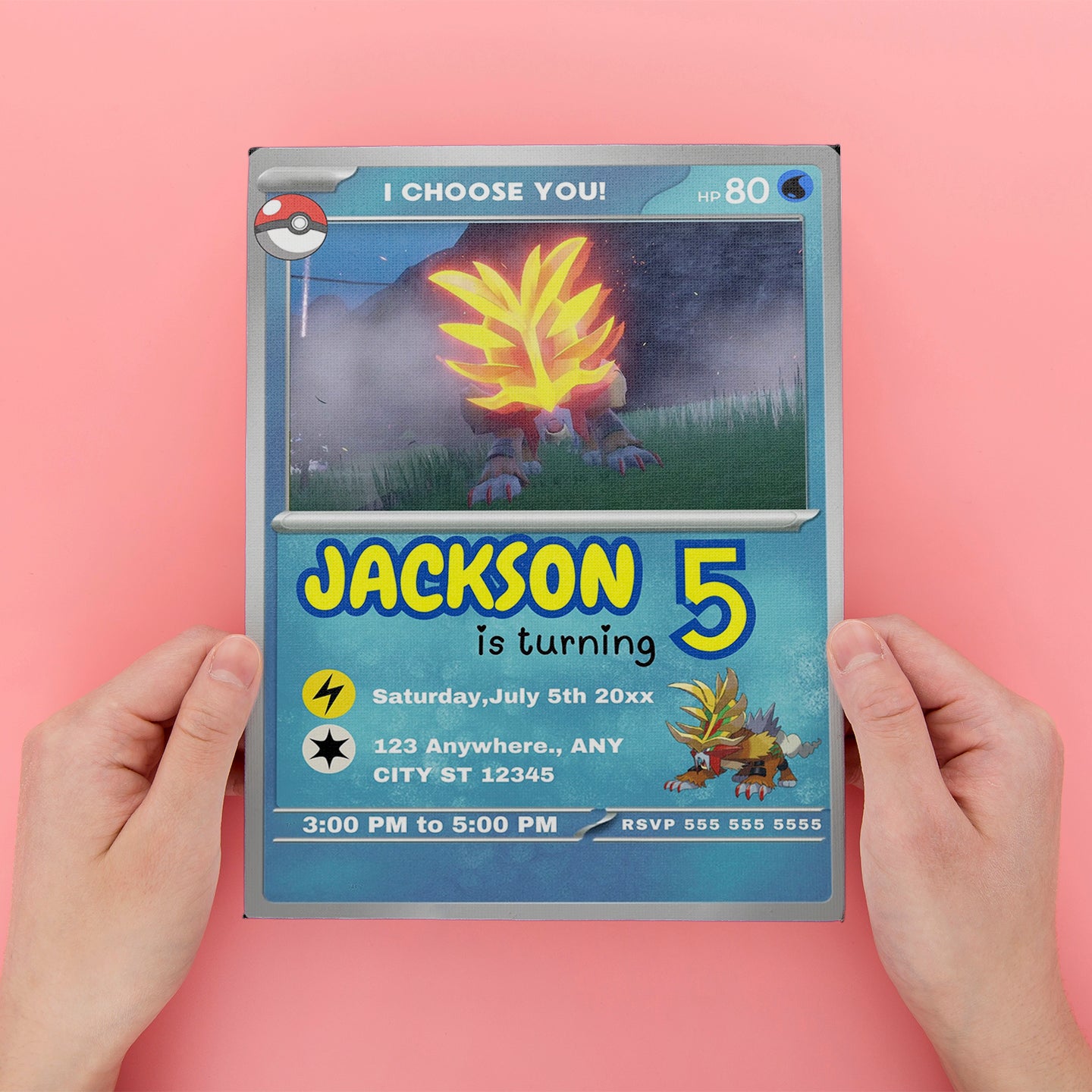 Gouging Fire Invitation Template | Pokemon Card Birthday Invite - CreativeRino