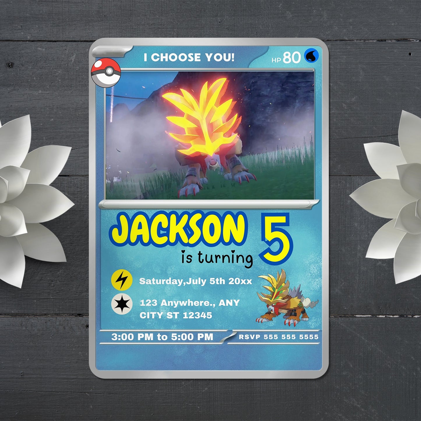 Gouging Fire Invitation Template | Pokemon Card Birthday Invite - CreativeRino