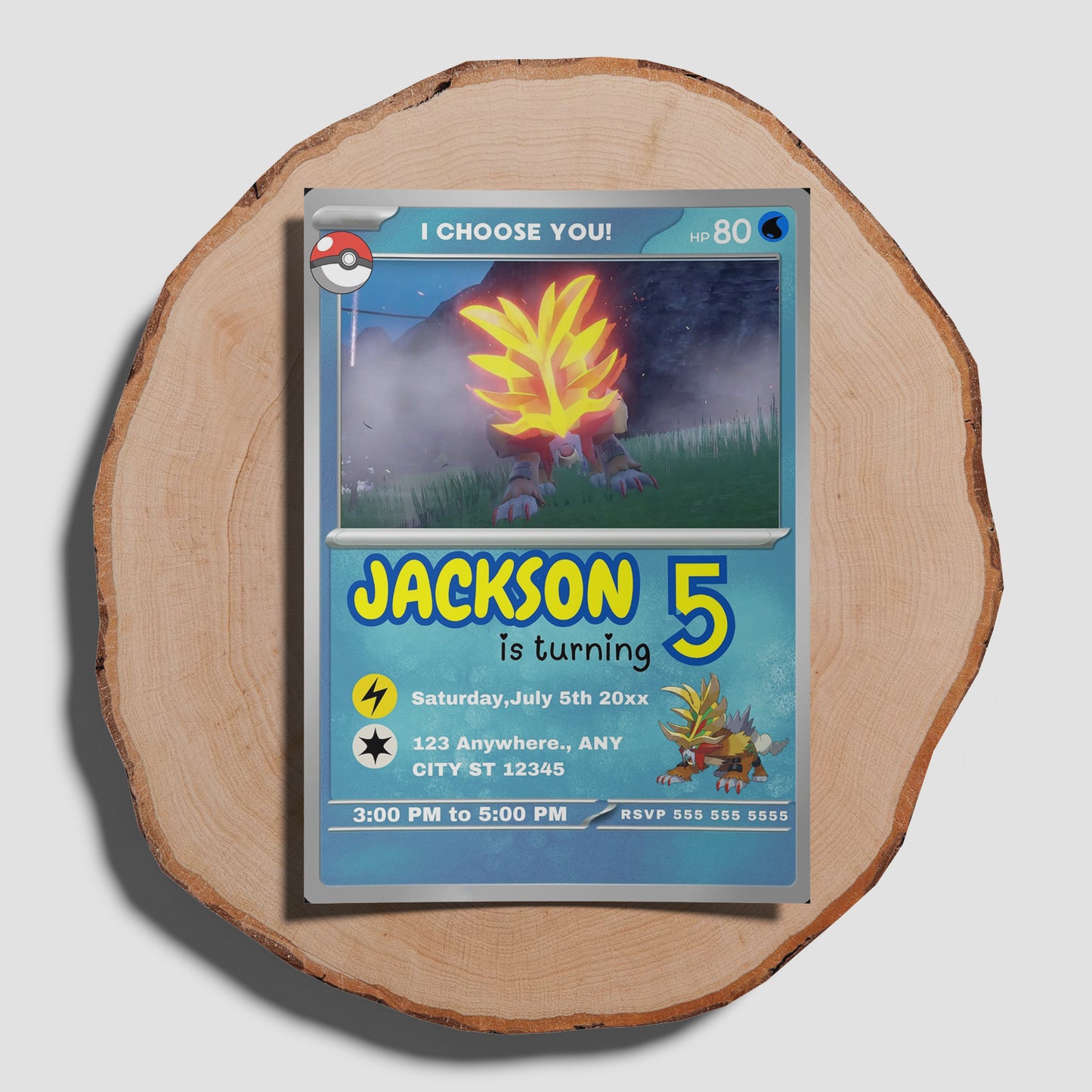 Gouging Fire Invitation Template | Pokemon Card Birthday Invite - CreativeRino