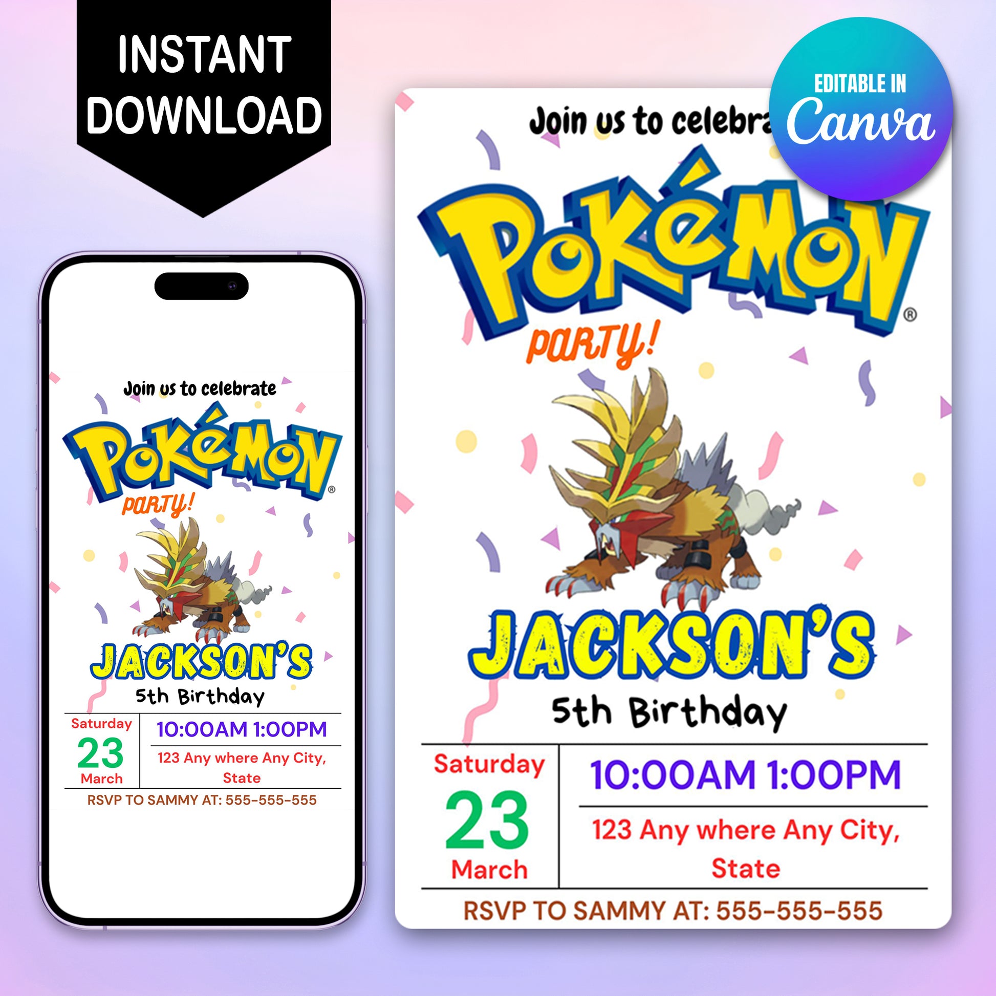 Gouging Fire Birthday Invitation Template | Pokemon Invite - CreativeRino