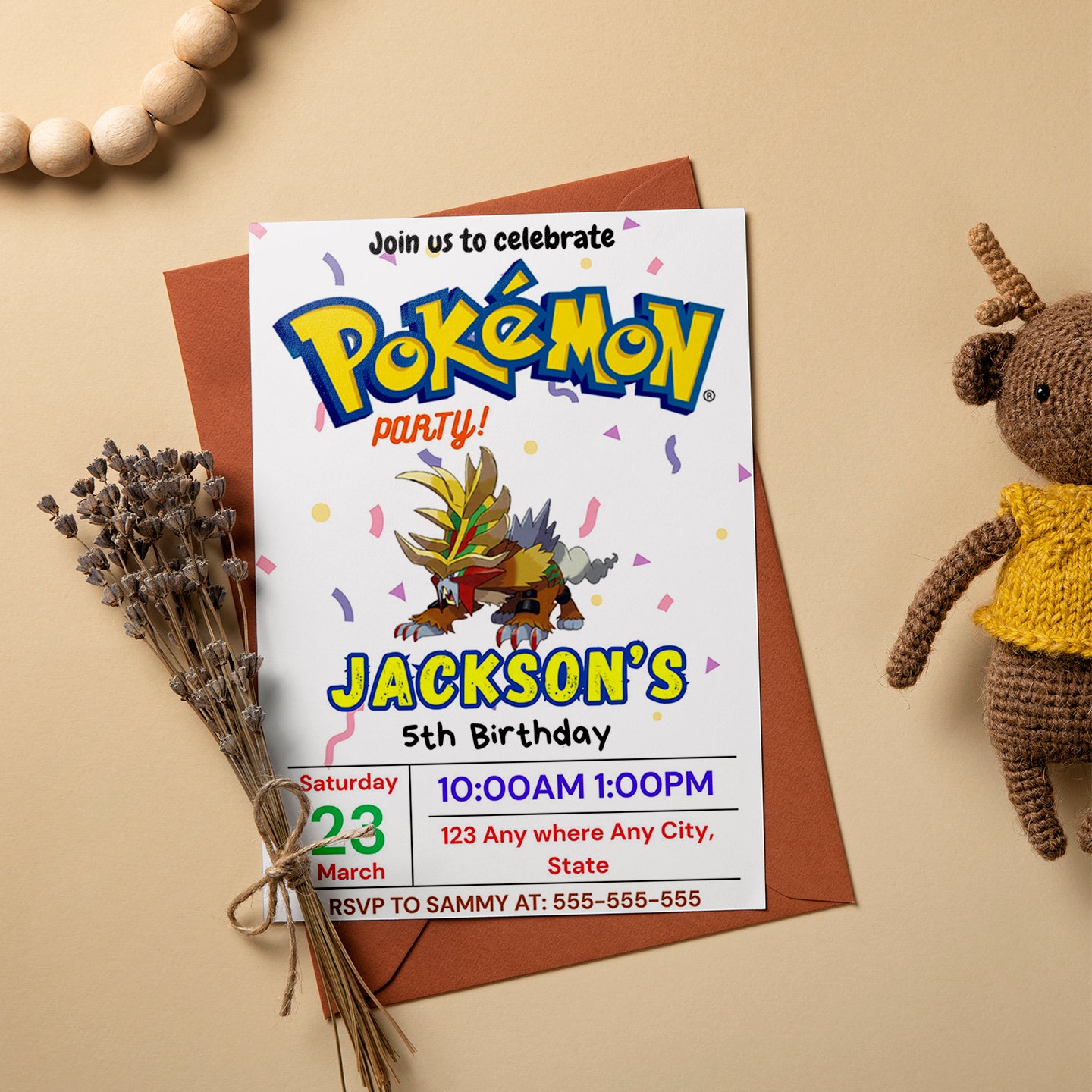 Gouging Fire Birthday Invitation Template | Pokemon Invite - CreativeRino
