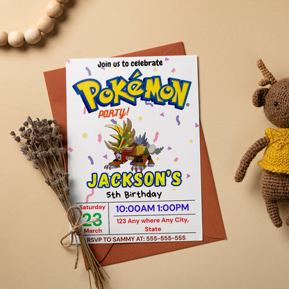 Gouging Fire Birthday Invitation Template | Pokemon Invite - CreativeRino