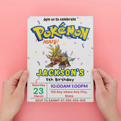 Gouging Fire Birthday Invitation Template | Pokemon Invite - CreativeRino