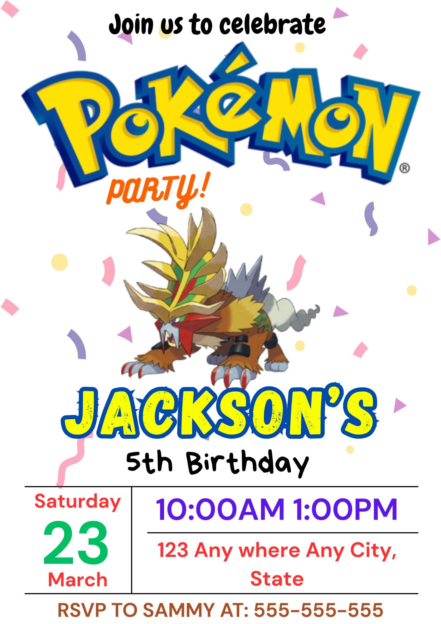 Gouging Fire Birthday Invitation Template | Pokemon Invite - CreativeRino