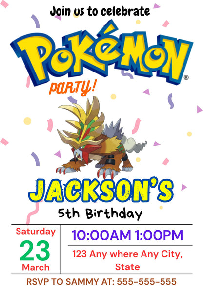 Gouging Fire Birthday Invitation Template | Pokemon Invite - CreativeRino