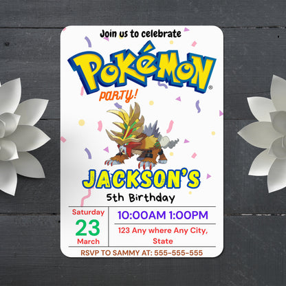 Gouging Fire Birthday Invitation Template | Pokemon Invite - CreativeRino