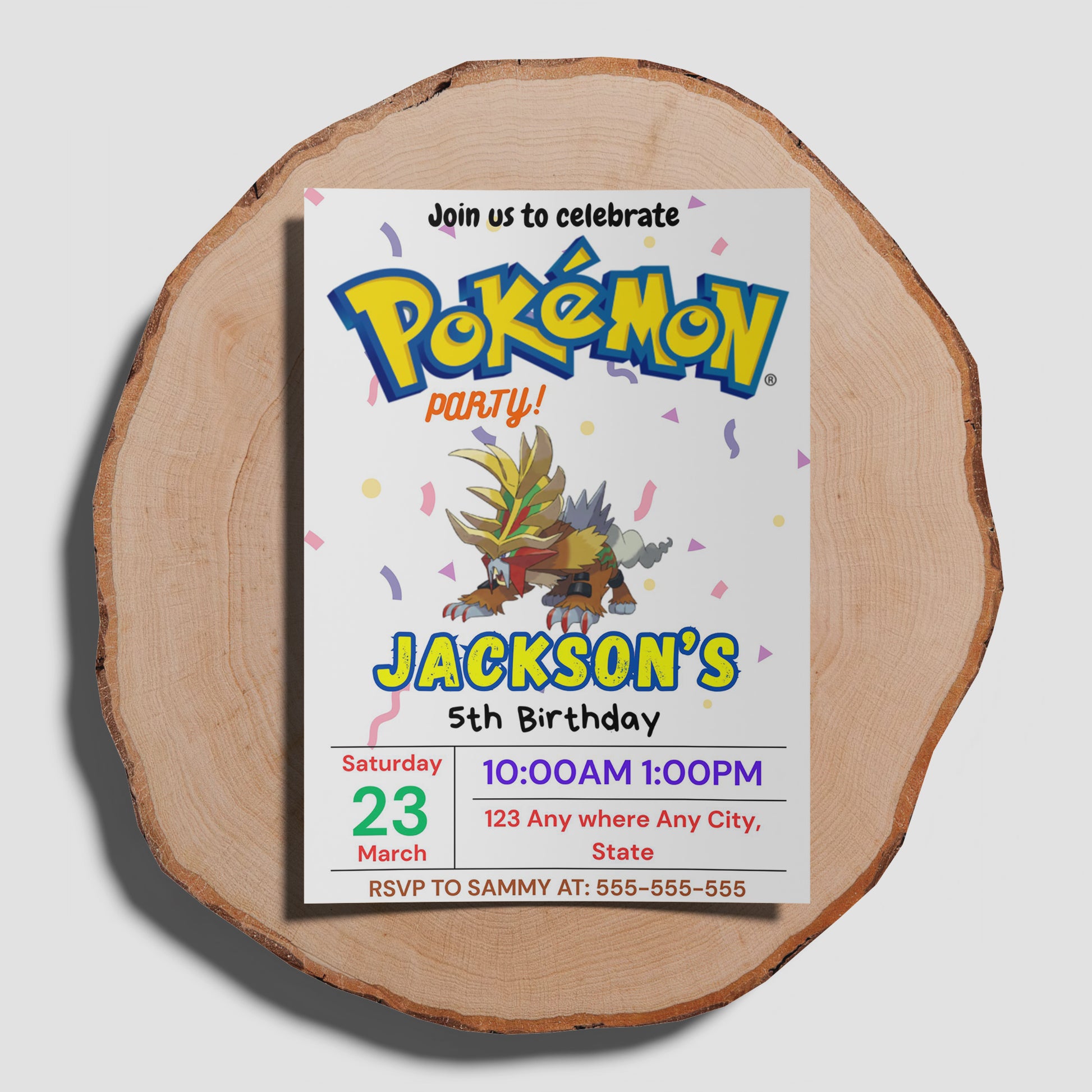 Gouging Fire Birthday Invitation Template | Pokemon Invite - CreativeRino