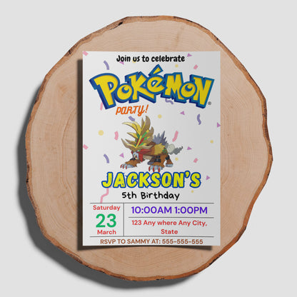 Gouging Fire Birthday Invitation Template | Pokemon Invite - CreativeRino