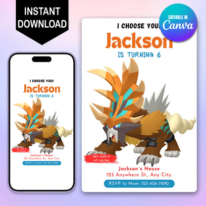 Gouging Fire Birthday Party Invitation Template | Pokemon Invite - CreativeRino