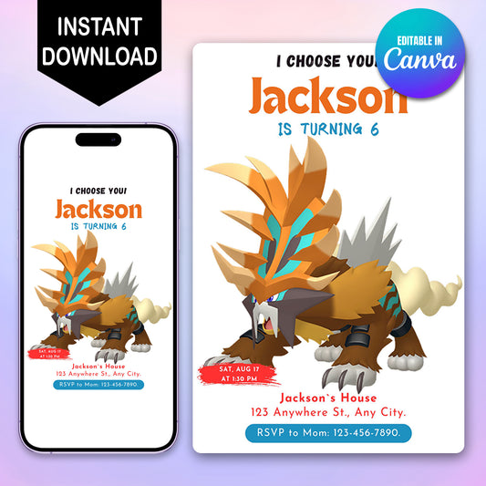 Gouging Fire Birthday Party Invitation Template | Pokemon Invite - CreativeRino