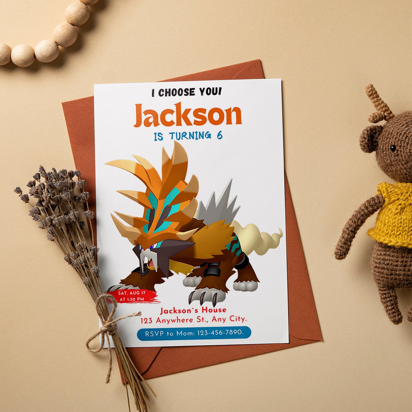 Gouging Fire Birthday Party Invitation Template | Pokemon Invite - CreativeRino