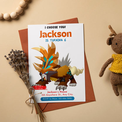 Gouging Fire Birthday Party Invitation Template | Pokemon Invite - CreativeRino