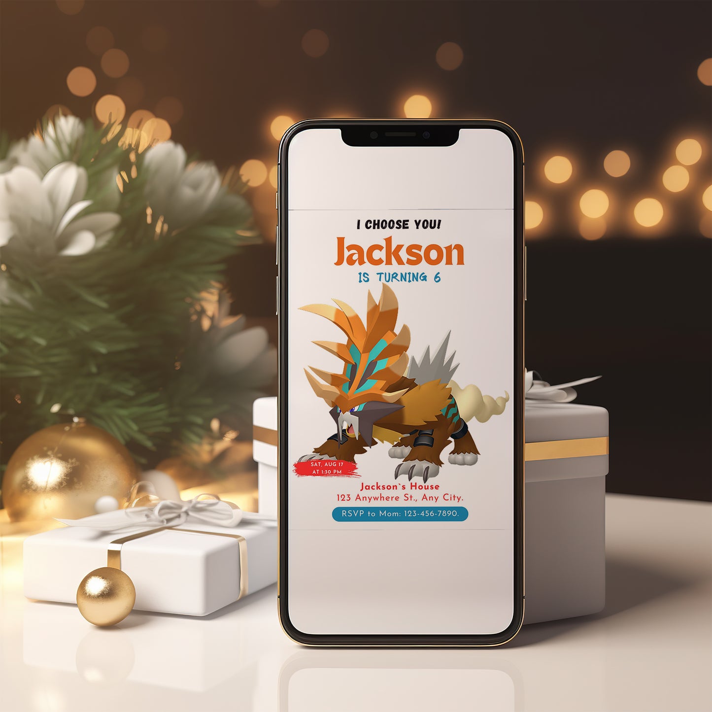 Gouging Fire Birthday Party Invitation Template | Pokemon Invite - CreativeRino