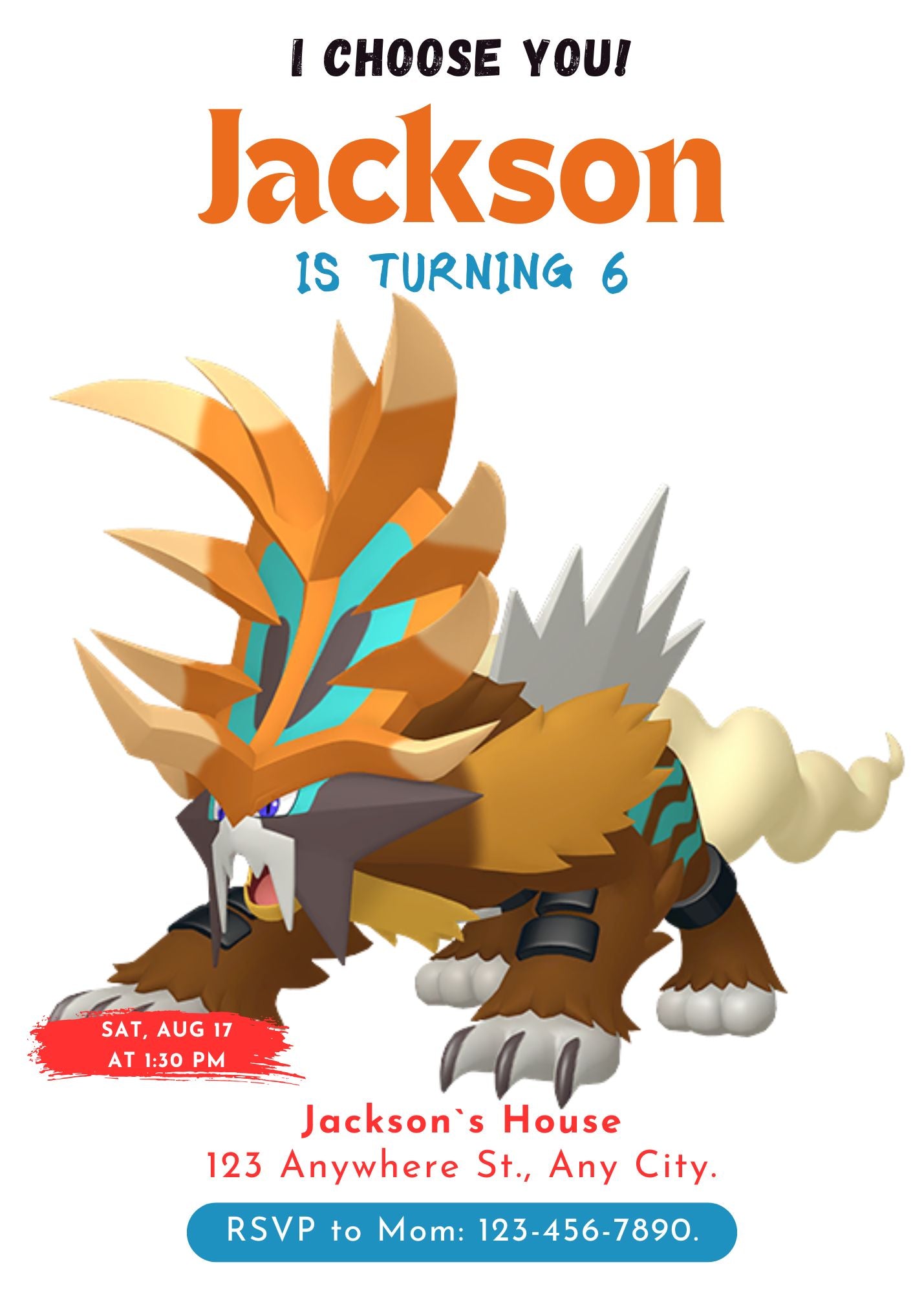 Gouging Fire Birthday Party Invitation Template | Pokemon Invite - CreativeRino