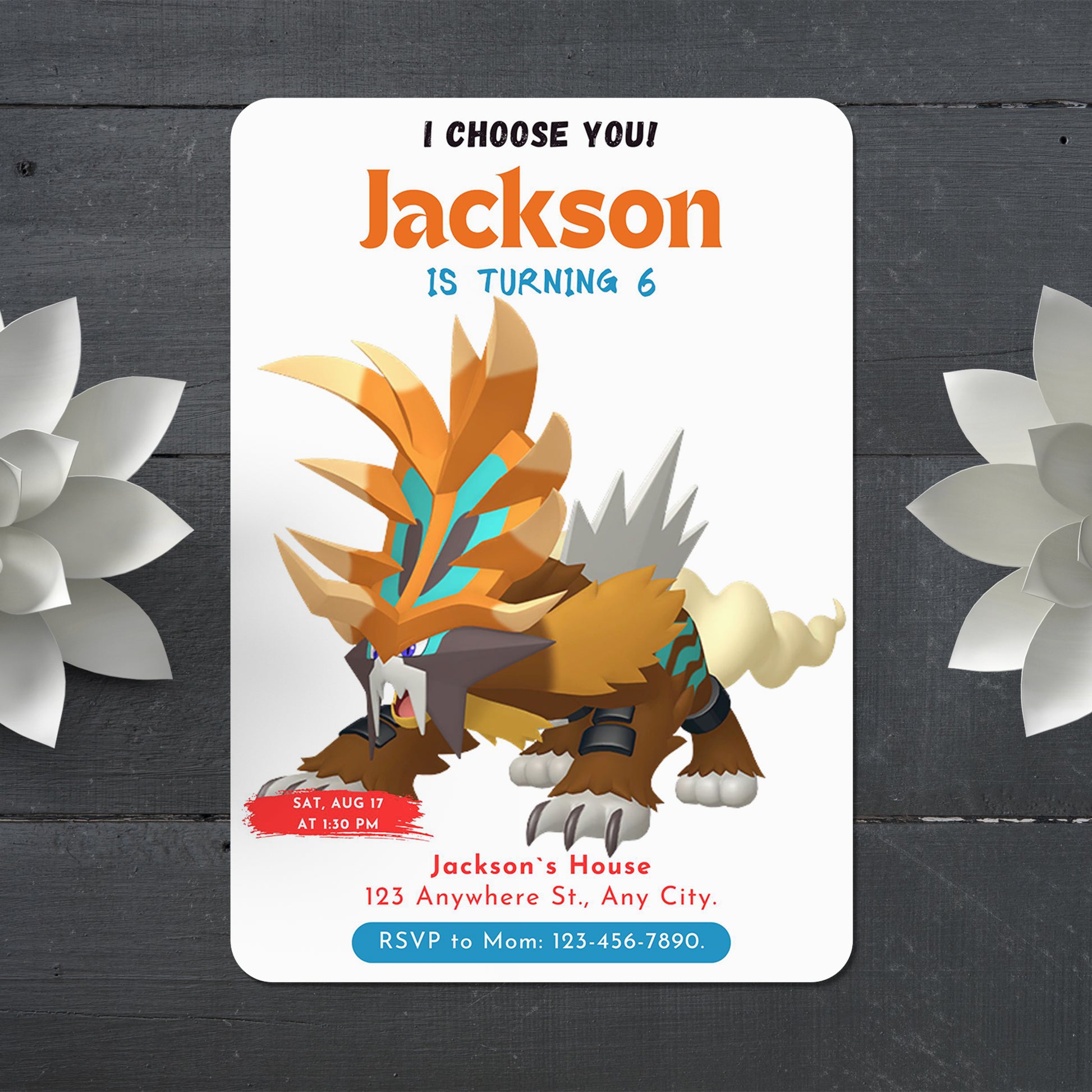 Gouging Fire Birthday Party Invitation Template | Pokemon Invite - CreativeRino