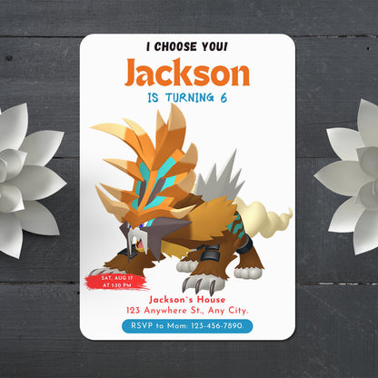 Gouging Fire Birthday Party Invitation Template | Pokemon Invite - CreativeRino