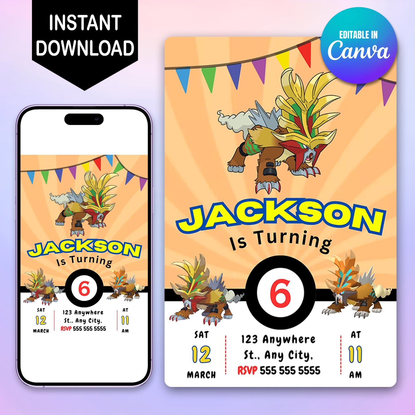 Gouging Fire Pokemon Birthday Party Invitation Template - CreativeRino