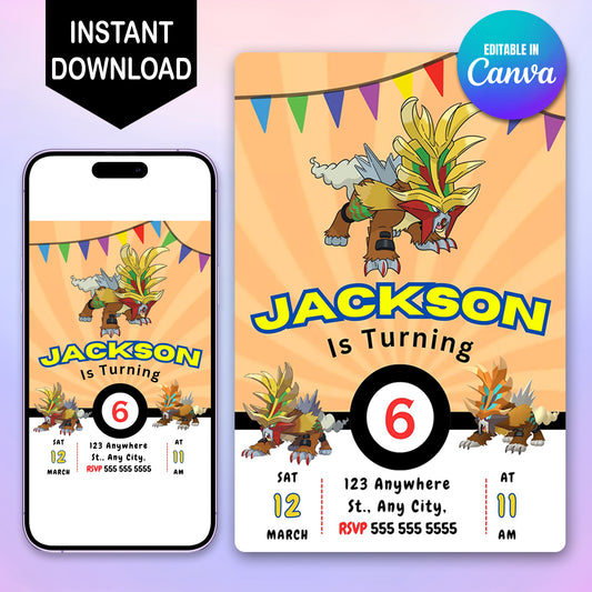 Gouging Fire Pokemon Birthday Party Invitation Template - CreativeRino