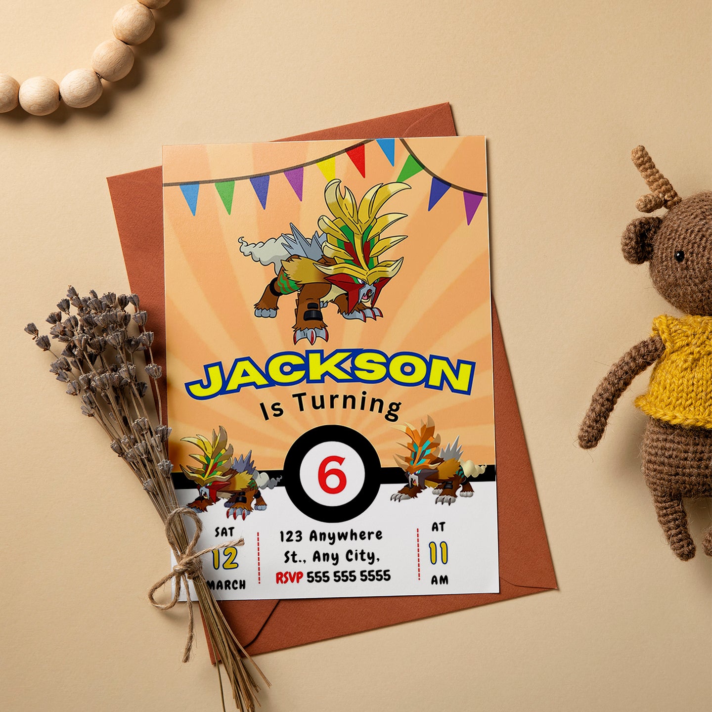 Gouging Fire Pokemon Birthday Party Invitation Template - CreativeRino