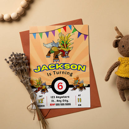 Gouging Fire Pokemon Birthday Party Invitation Template - CreativeRino
