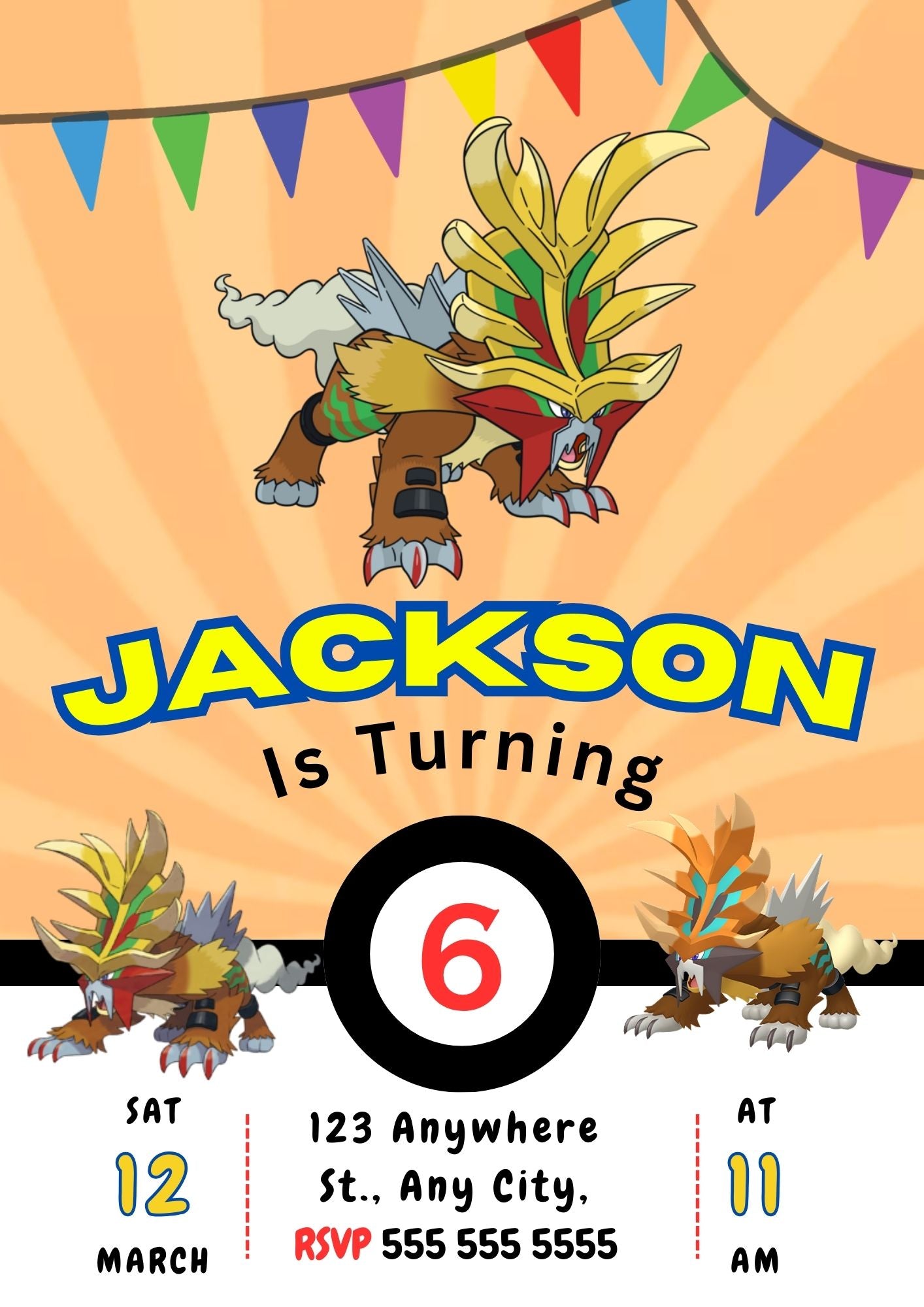 Gouging Fire Pokemon Birthday Party Invitation Template - CreativeRino