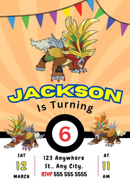 Gouging Fire Pokemon Birthday Party Invitation Template - CreativeRino
