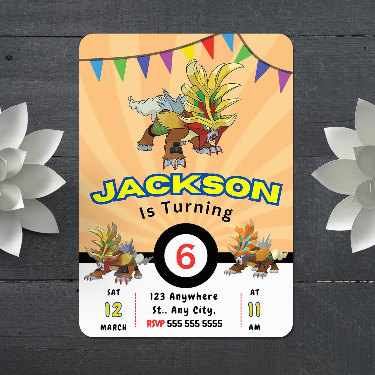Gouging Fire Pokemon Birthday Party Invitation Template - CreativeRino