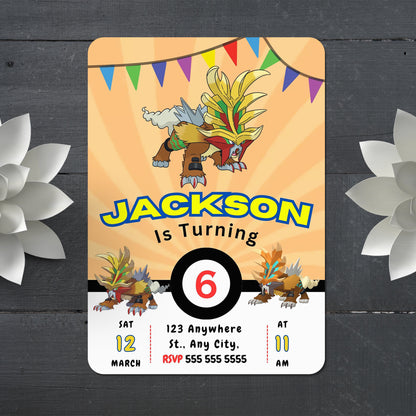 Gouging Fire Pokemon Birthday Party Invitation Template - CreativeRino