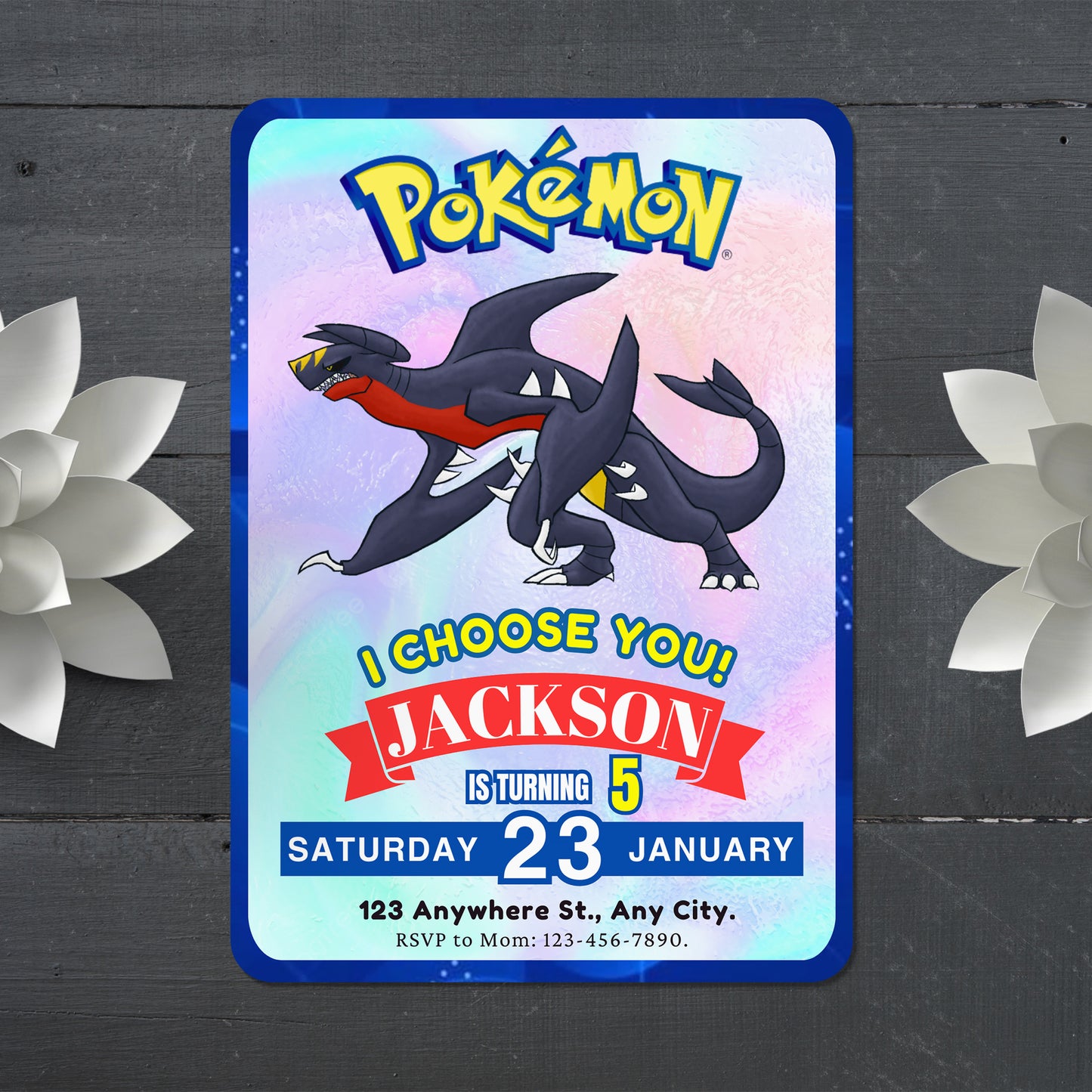 Garchomp Invitation Template | Pokemon Birthday Invite - CreativeRino