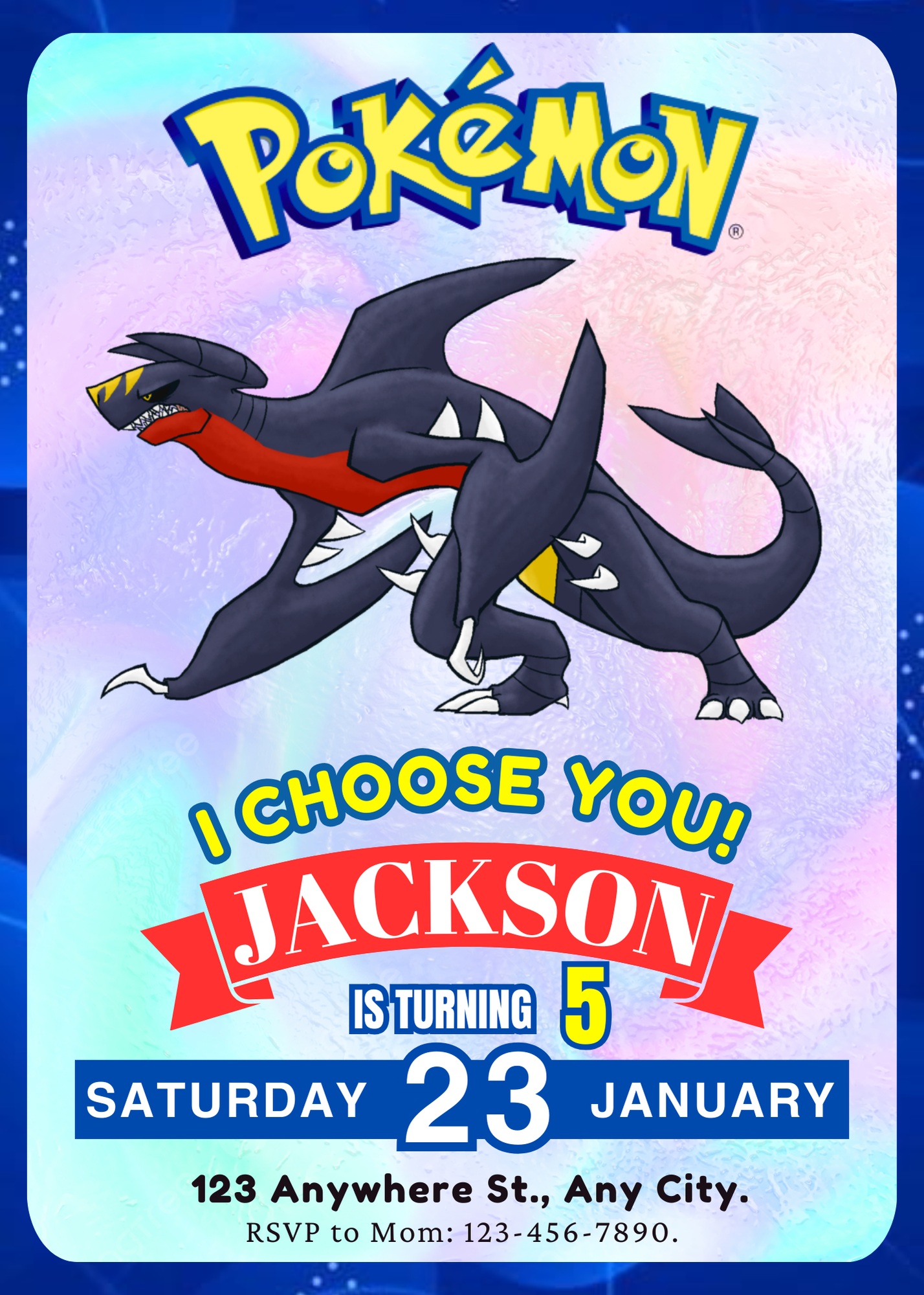 Garchomp Invitation Template | Pokemon Birthday Invite - CreativeRino