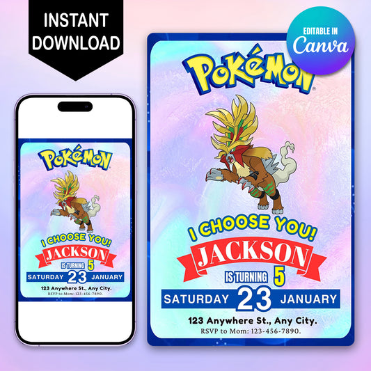 Gouging Fire Invitation Template | Pokemon Birthday Invite - CreativeRino