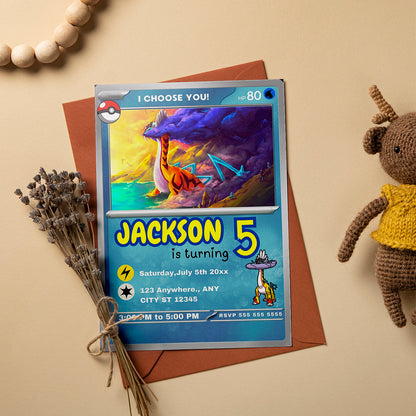Raging Bolt Invitation Template | Pokemon Card Birthday Invite - CreativeRino
