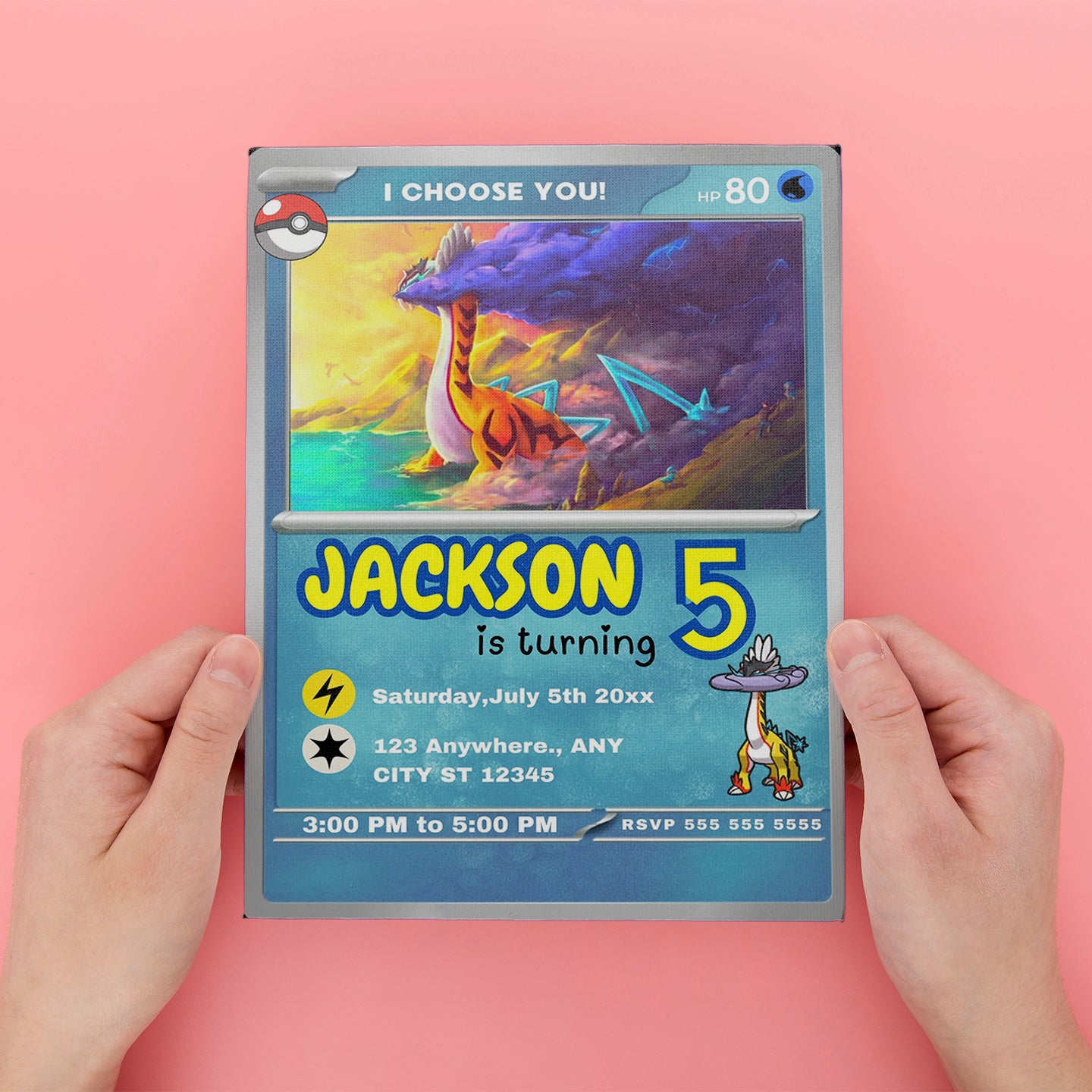 Raging Bolt Invitation Template | Pokemon Card Birthday Invite - CreativeRino