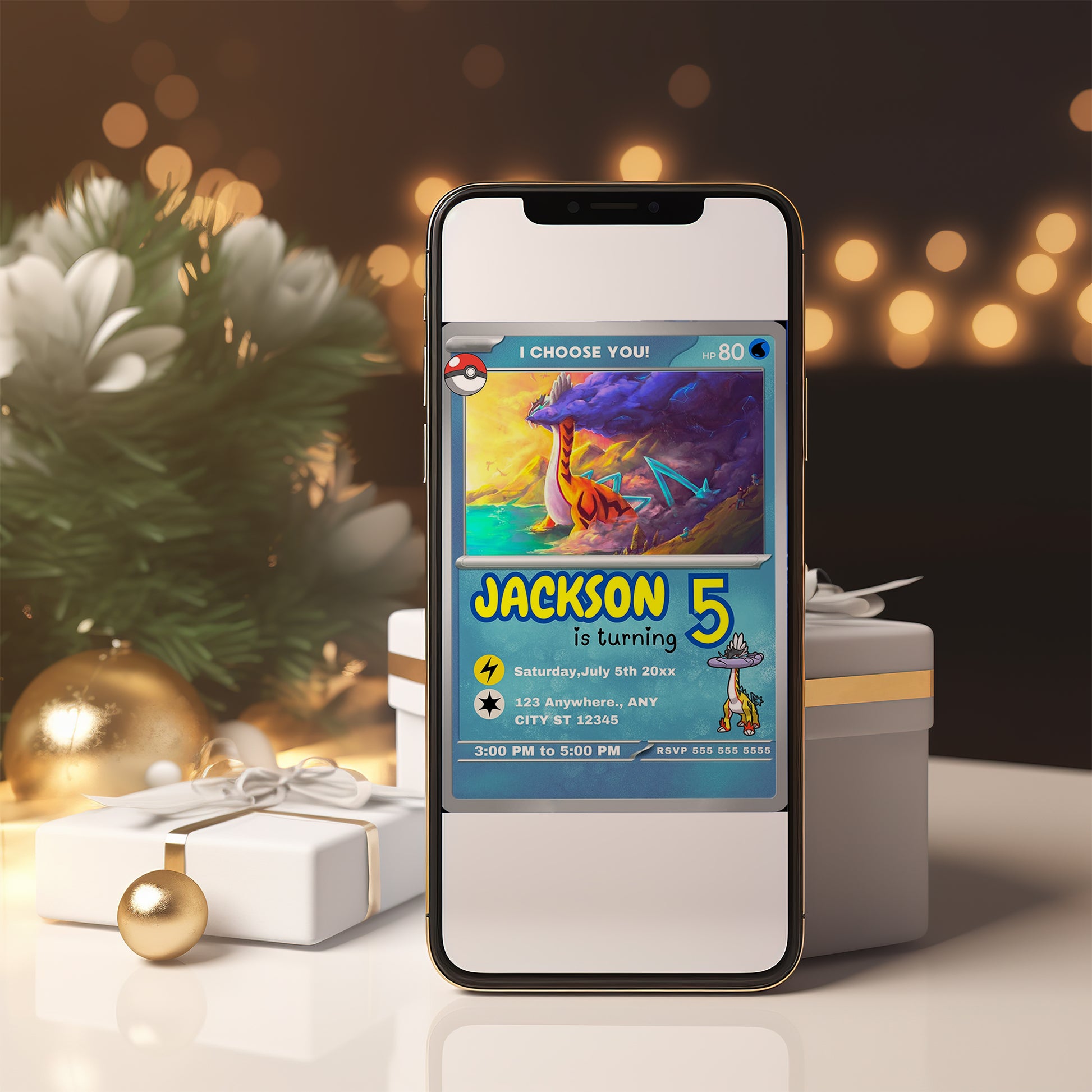 Raging Bolt Invitation Template | Pokemon Card Birthday Invite - CreativeRino