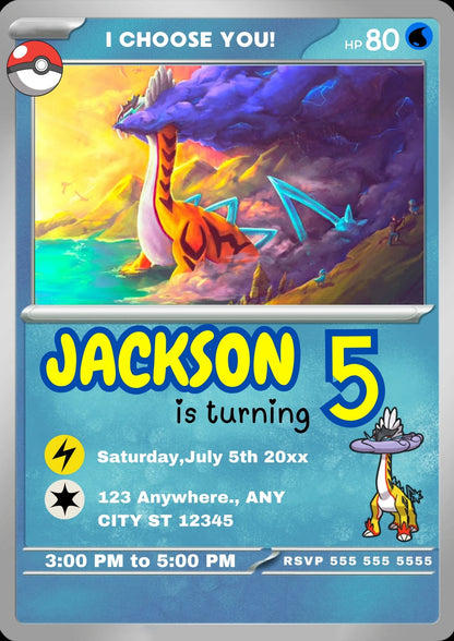 Raging Bolt Invitation Template | Pokemon Card Birthday Invite - CreativeRino