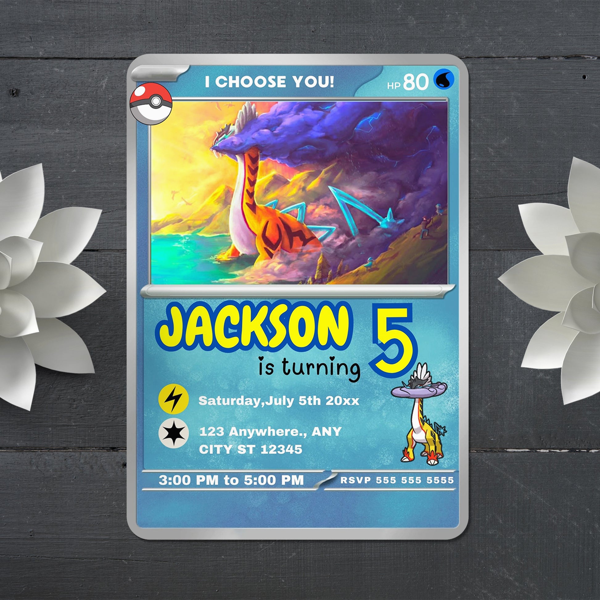 Raging Bolt Invitation Template | Pokemon Card Birthday Invite - CreativeRino