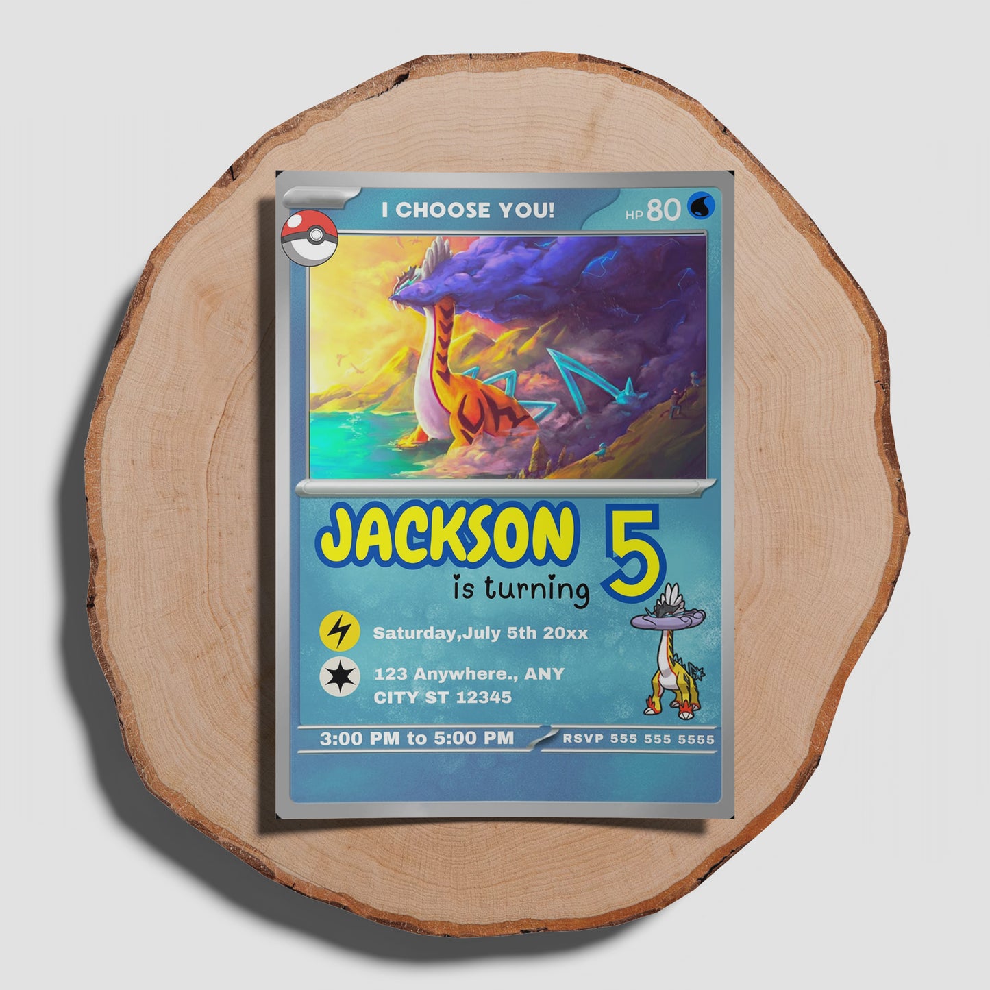 Raging Bolt Invitation Template | Pokemon Card Birthday Invite - CreativeRino