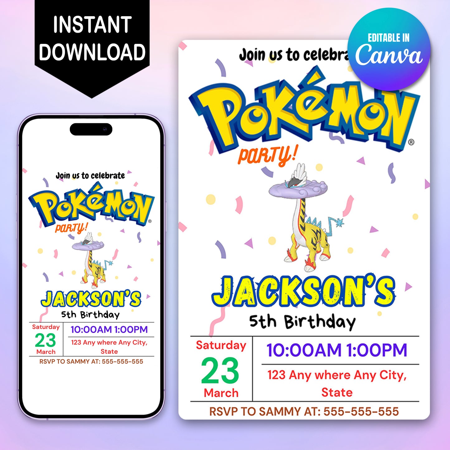 Raging Bolt Birthday Invitation Template | Pokemon Invite - CreativeRino