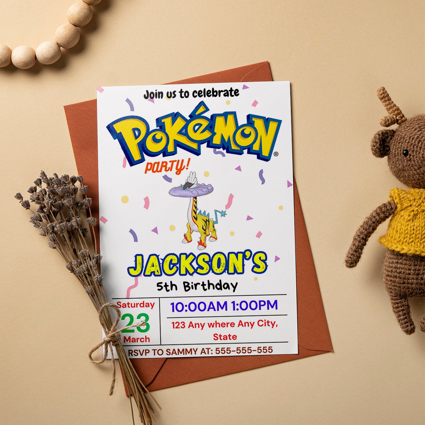 Raging Bolt Birthday Invitation Template | Pokemon Invite - CreativeRino