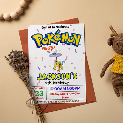 Raging Bolt Birthday Invitation Template | Pokemon Invite - CreativeRino