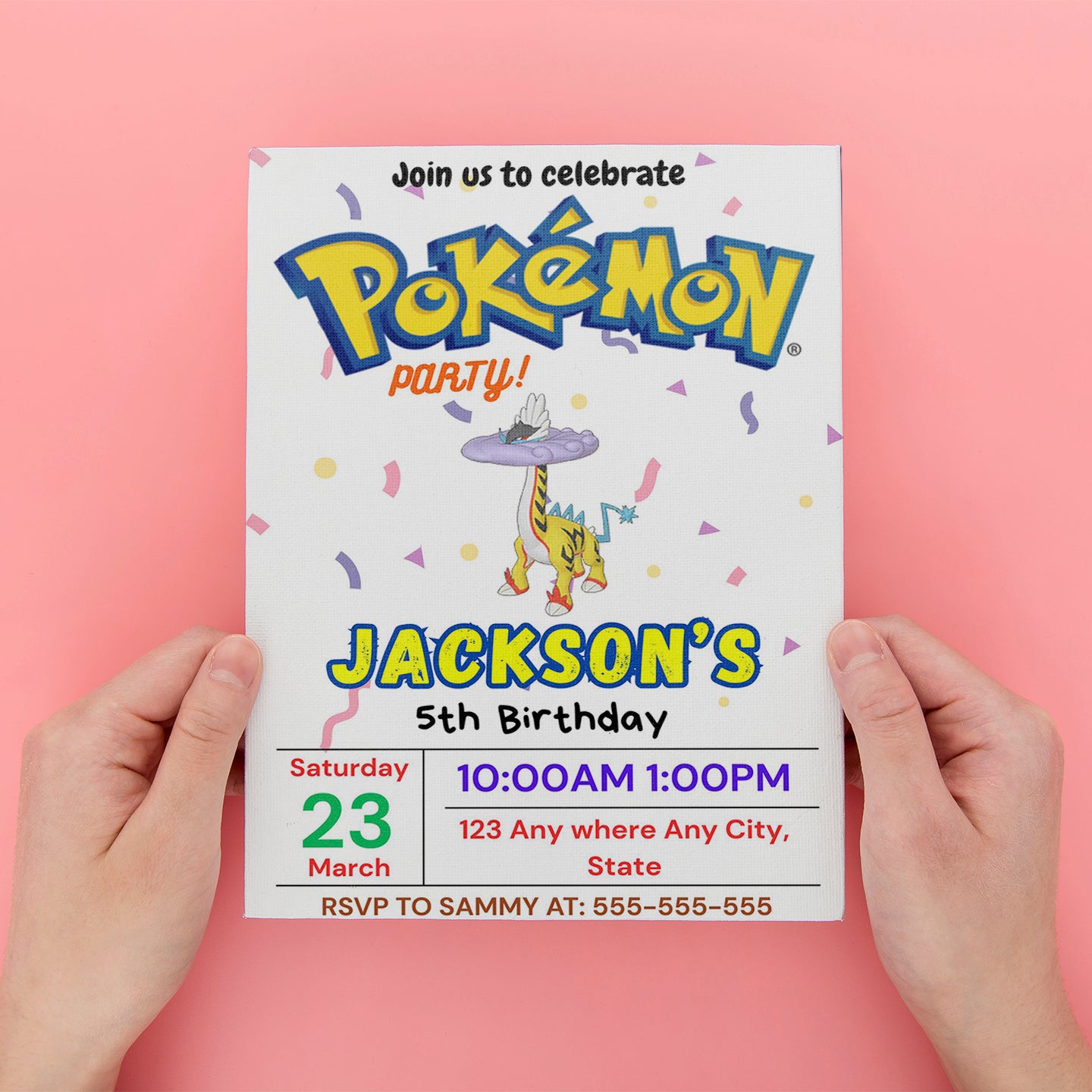 Raging Bolt Birthday Invitation Template | Pokemon Invite - CreativeRino