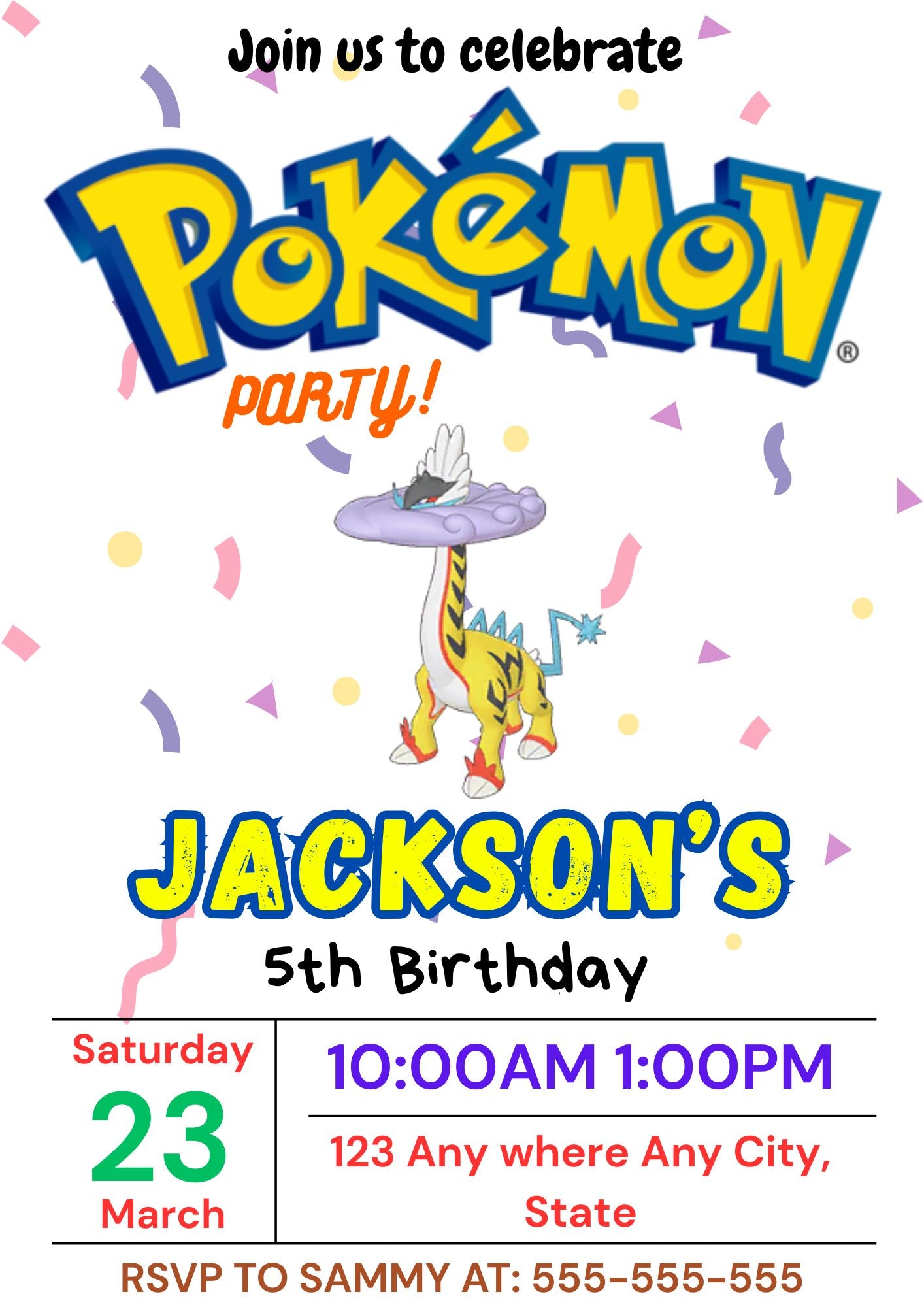 Raging Bolt Birthday Invitation Template | Pokemon Invite - CreativeRino