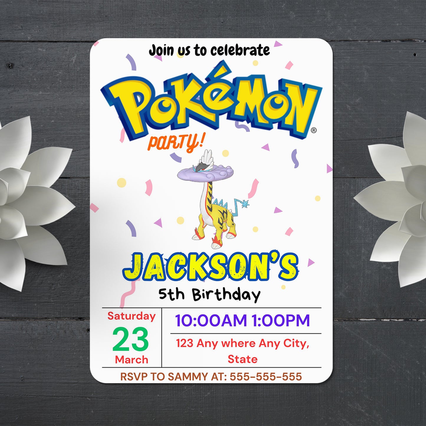Raging Bolt Birthday Invitation Template | Pokemon Invite - CreativeRino