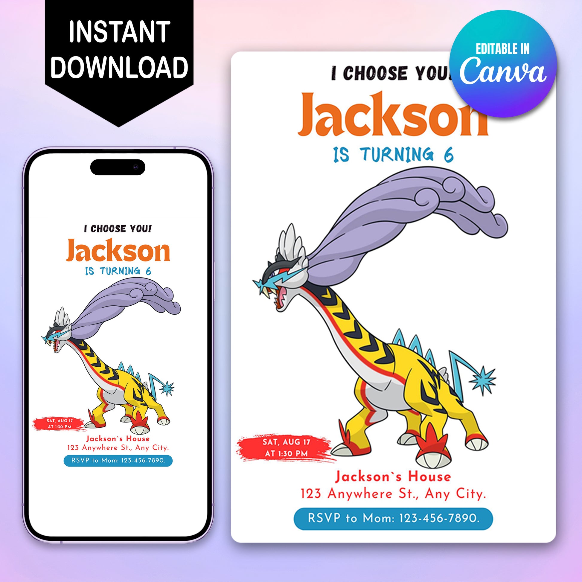 Raging Bolt Birthday Party Invitation Template | Pokemon Invite - CreativeRino