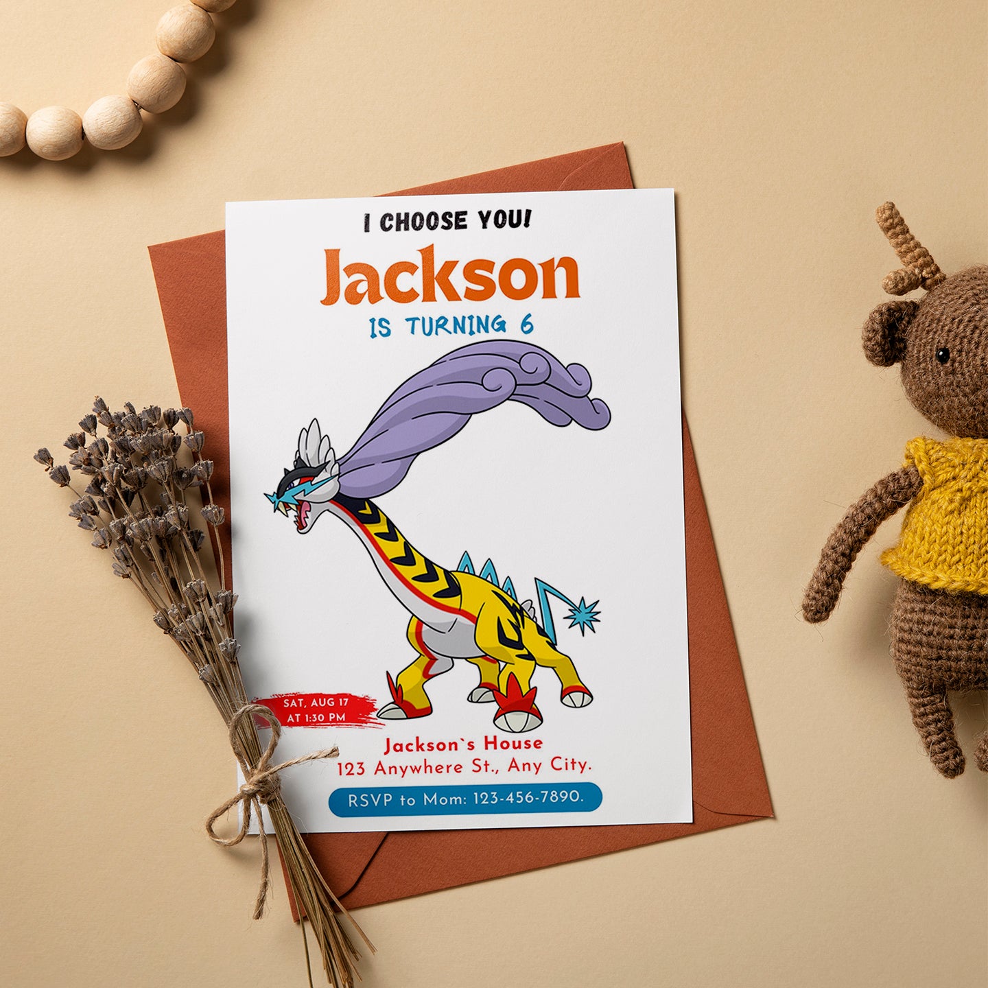 Raging Bolt Birthday Party Invitation Template | Pokemon Invite - CreativeRino