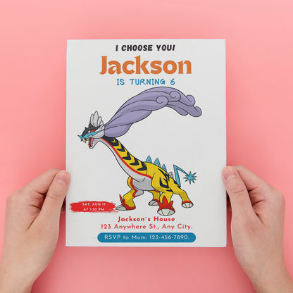 Raging Bolt Birthday Party Invitation Template | Pokemon Invite - CreativeRino