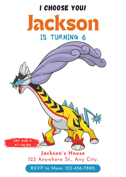 Raging Bolt Birthday Party Invitation Template | Pokemon Invite - CreativeRino