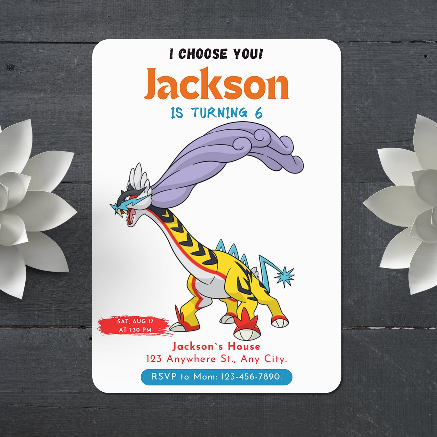 Raging Bolt Birthday Party Invitation Template | Pokemon Invite - CreativeRino