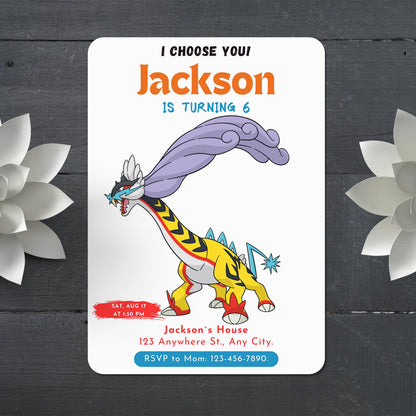 Raging Bolt Birthday Party Invitation Template | Pokemon Invite - CreativeRino