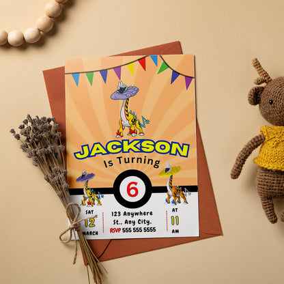 Raging Bolt Pokemon Birthday Party Invitation Template - CreativeRino